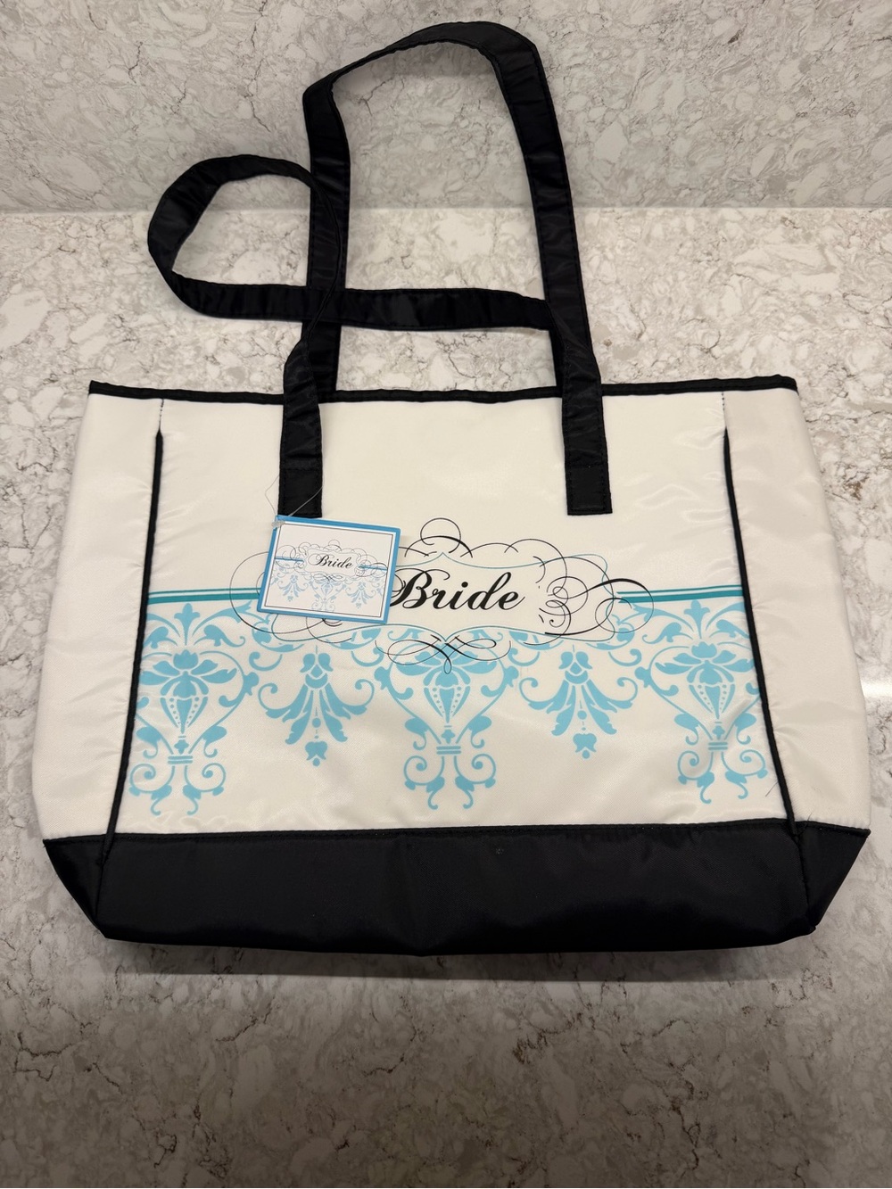 Bride Tote Bag in White, Black & Light Blue - Wedding Accessory
